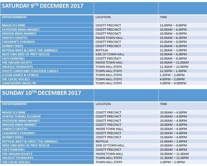 LoveOssett's tweet photo. #magicicerinkweekend With only 4 days to go here is a reminder of the attractions this weekend in Ossett Town Centre. Something for all the family. Don’t forget to book you Ice Rink tickets at https://t.co/TKKr766FH4 @ThisIsOssett @visitossett @SocialWakefield 🎄🎅🛷🎄🎅🛷🎄🎅🛷 https://t.co/zGWT0Gkuah