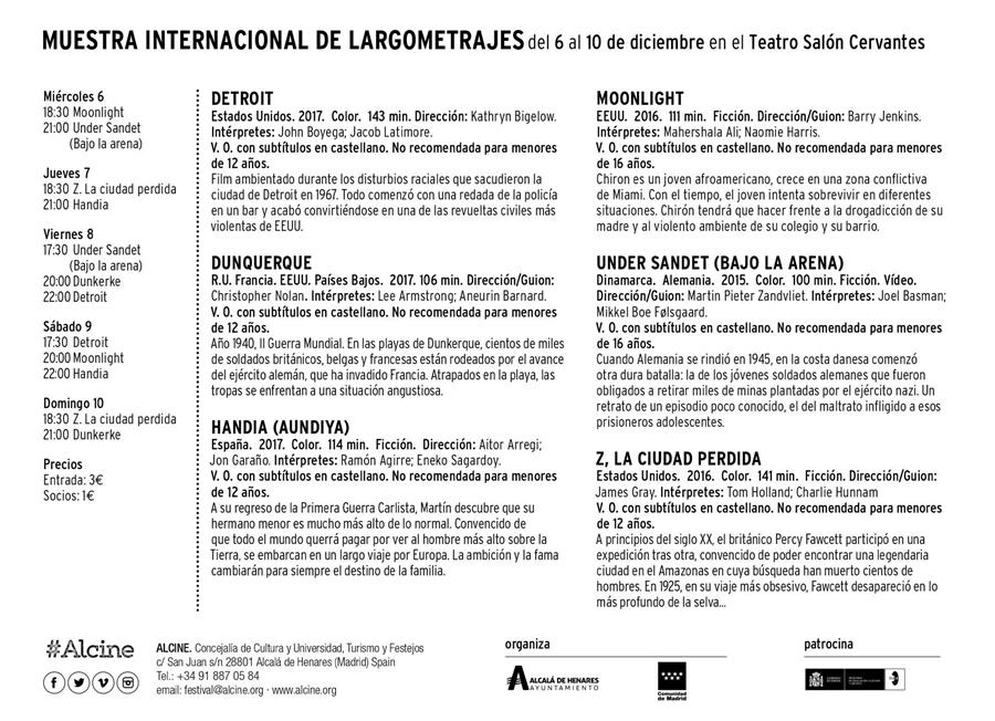 ALCINEFILMFEST's tweet photo. No te pierdas ningún título de la Muestra Internacional de Largometrajes. A partir de mañana, en el Teatro Salón Cervantes y por tres euros, en mejor cine del año en V.O. https://t.co/mGevxKqZCG #Alcine #Alcine47 #moonlight #Dunkerque #Handia #undersandet #Detroit #Z @Handiafilm https://t.co/LGE1Qi63oP