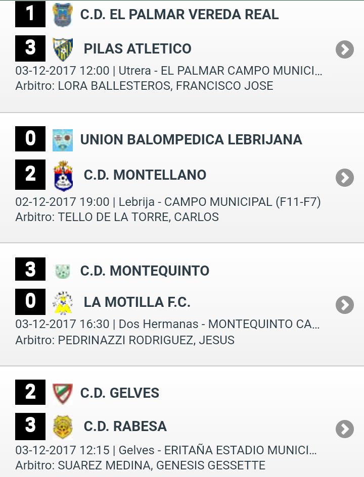 Resultados de la undécima jornada de liga #CDElPalmarVeredaReal #TerceraAndaluzaSevillana #GrupoTercero