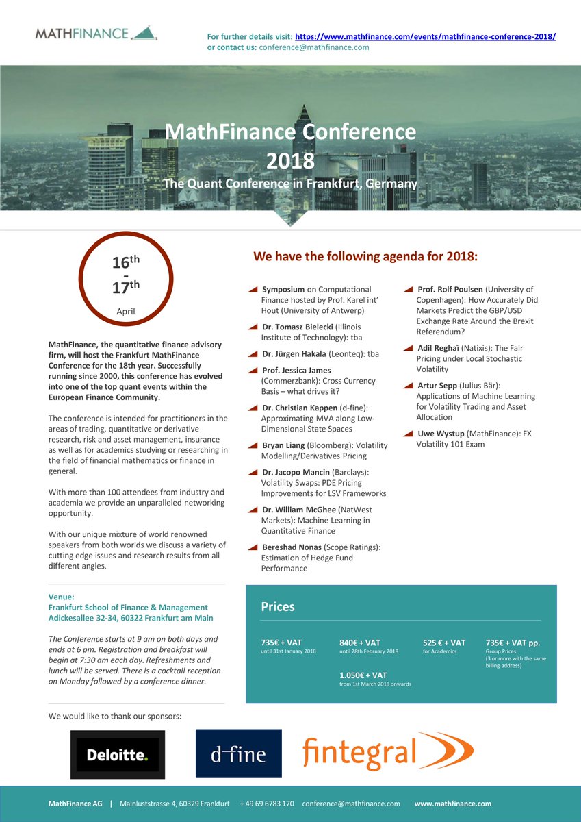 MathFinance's tweet photo. Speakers and further details on #MathFinanceConference April 16/17, 2018 are now online: https://t.co/MsfzbYOvcH https://t.co/QP3Sdaptv7