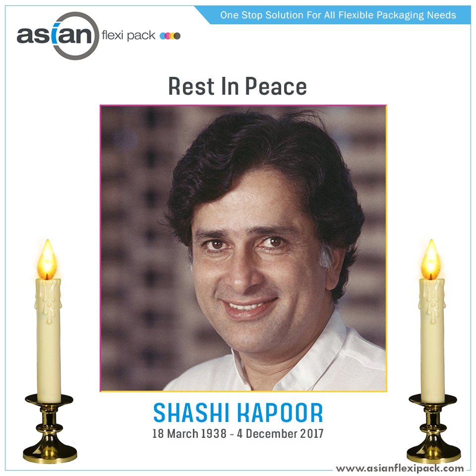 asianflexible's tweet photo. Rest in Peace
Shashi Kapoor..!
18March1938 - 4December2017

Asian Flexi Pack India Pvt. Ltd.
Phone: +91 8000 333 000
Email: info@asianflexipack.com
Web:https://t.co/SAh1DpKWKW https://t.co/GudRM5uUOk