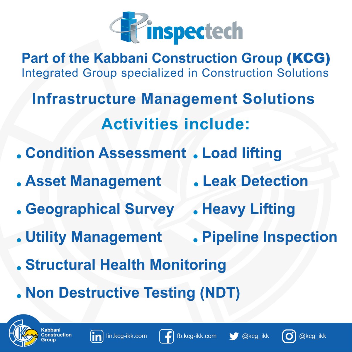 KCG_IKK's tweet photo. #Inspectech #Inspectech_Services @KCG_IKK #specialized_construction #Condition_Assessment #Asset_Management #Geographical_Survey #Structural_Health_Monitoring #Utility_Management #Pipeline_Inspection #Leak_Detection #Load_lifting #Heavy_lifting #Non_Destructive_Testing https://t.co/q76rklg6pr