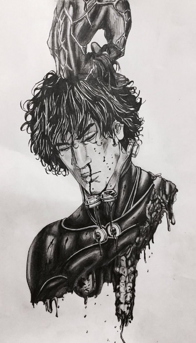 Rathore テスト終わったしお絵かき Gantzよりぬらりひょんにやられる岡 グロい絵が描きたかった Gantz