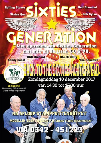 <a href="/RoskamAchteveld/">De Roskam Achterveld</a> Back to the #Sixties in #Achterveld De Amersfoortse #band Sixties #Generation verzorgt een #live #optreden Alle info zie vvvleusden.nl/evenementen/21…