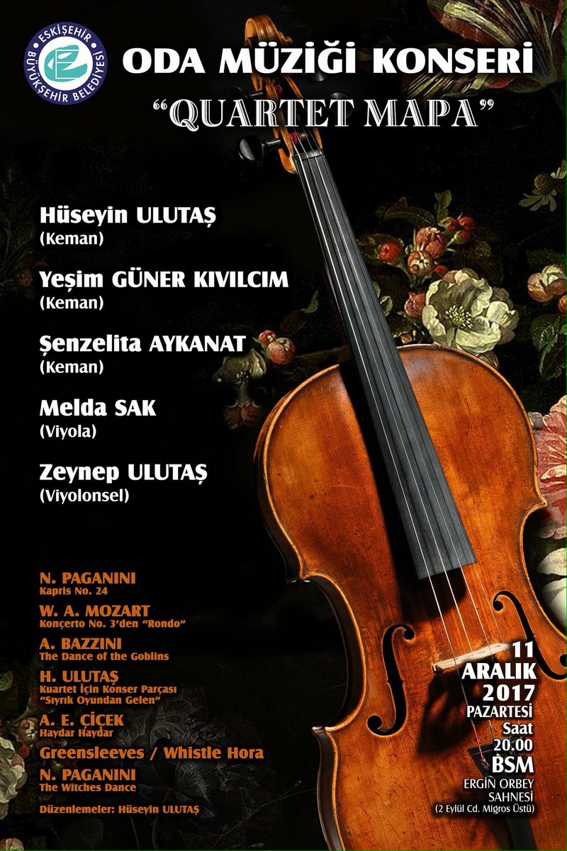 quartetmapa's tweet photo. QUARTET MAPA Solist:Hüseyin Ulutaş 11.12.2017'de Eskişehir Ergin Orbey Sahnesi'nde . https://t.co/euVL6DhLsK