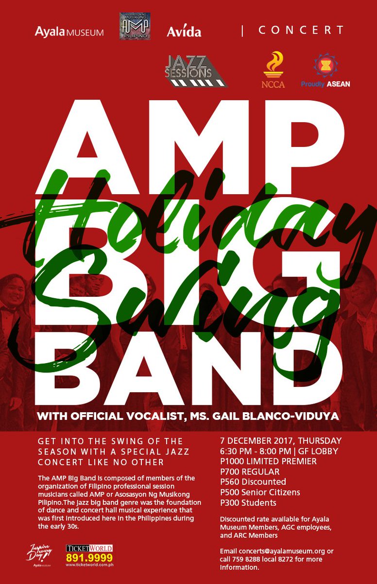ayalamuseum's tweet photo. We're giving 2017 a jazzy send-off! The AMP BIG BAND is coming to town to give us a #HolidaySwing! See you all tomorrow for our last concert of the year! #JazzSessions https://t.co/nyN7aZvNYx