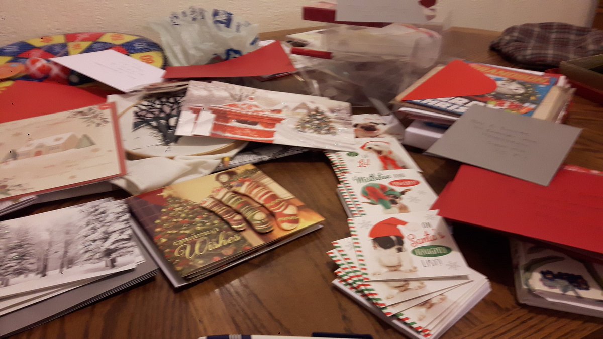sewingyorkie's tweet photo. Writing Christmas cards !!not my favourite thing #tabletakeover https://t.co/EJYQCID1aZ