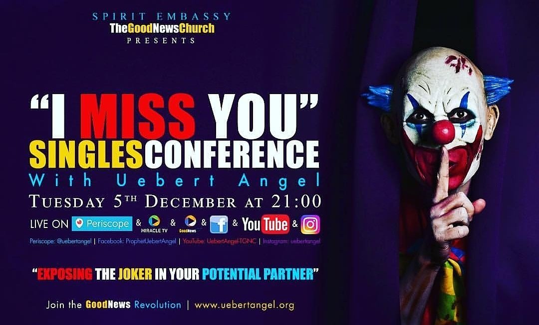 TGNCLondon's tweet photo. To All Our Single Ladies &amp; Gentlemen, Tune In Tonight For our Single Conference With Papa @uebertangel Live on All Our Online Platforms &amp; @miracletv_co
You Can't Afford To Miss It!!! 

#UebertAngel #BeverlyAngel  #thegoodnewsrevolution #TGNC #TGNCLondon  #Church #Jesus #Christ https://t.co/3lE4UOQVis