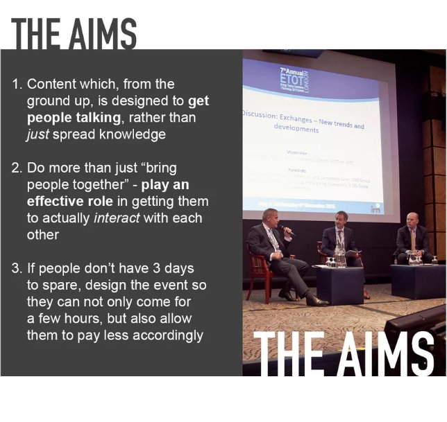 Etextalks's tweet image. So what exactly are the aims of @Etextalks ? We wanted to liven up the events industry and put #traders at the heart of what we do. With that in mind, we created 3 simple aims to make that happen!  #energy #traders #trading #stocks #Market #trends