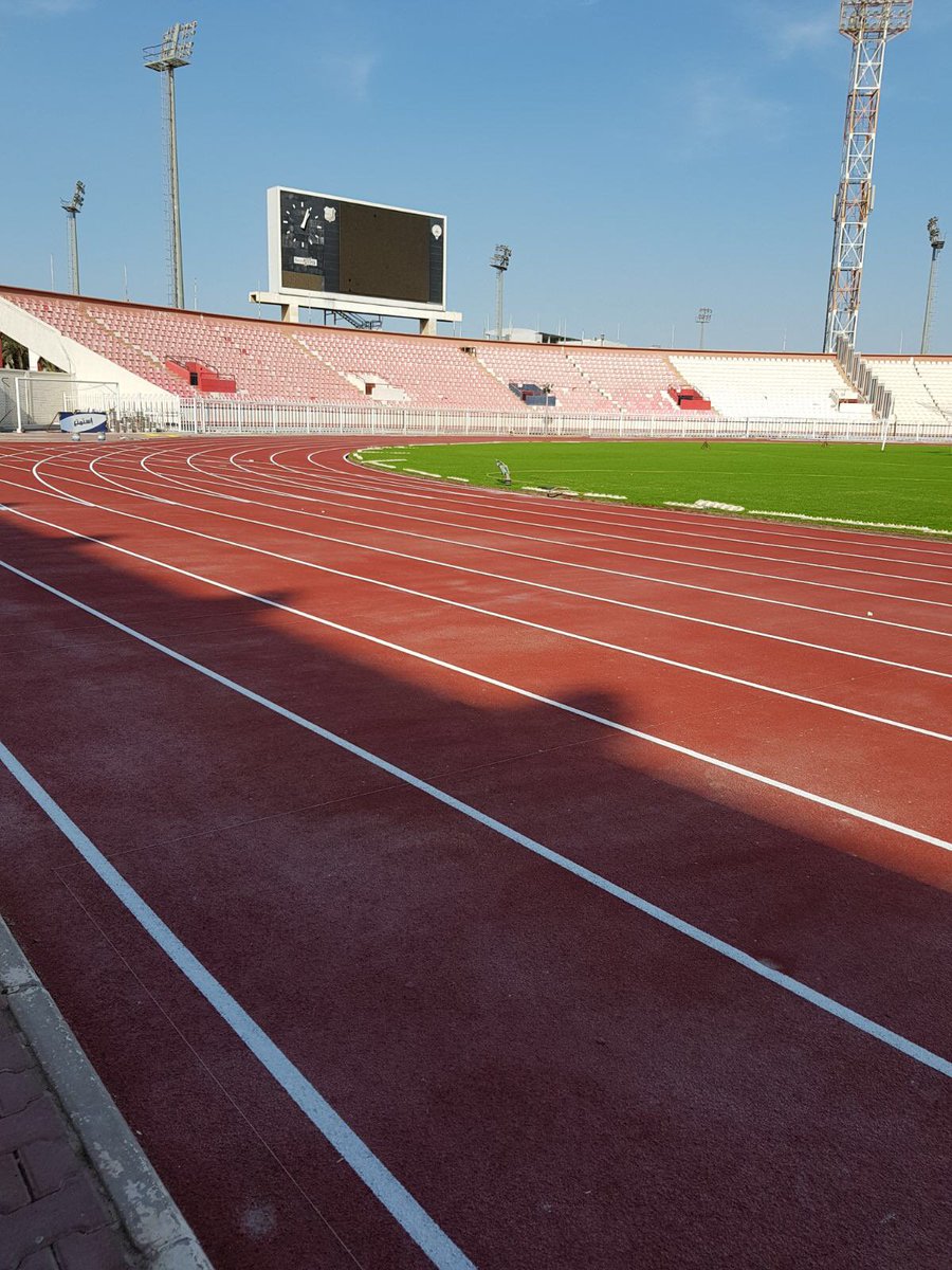 WhiteLineServ's tweet image. Enjoying the sunshine last week when surveying and painting this 10 x lane athletic track in Kuwait #newathletictrack #surveyandpainting