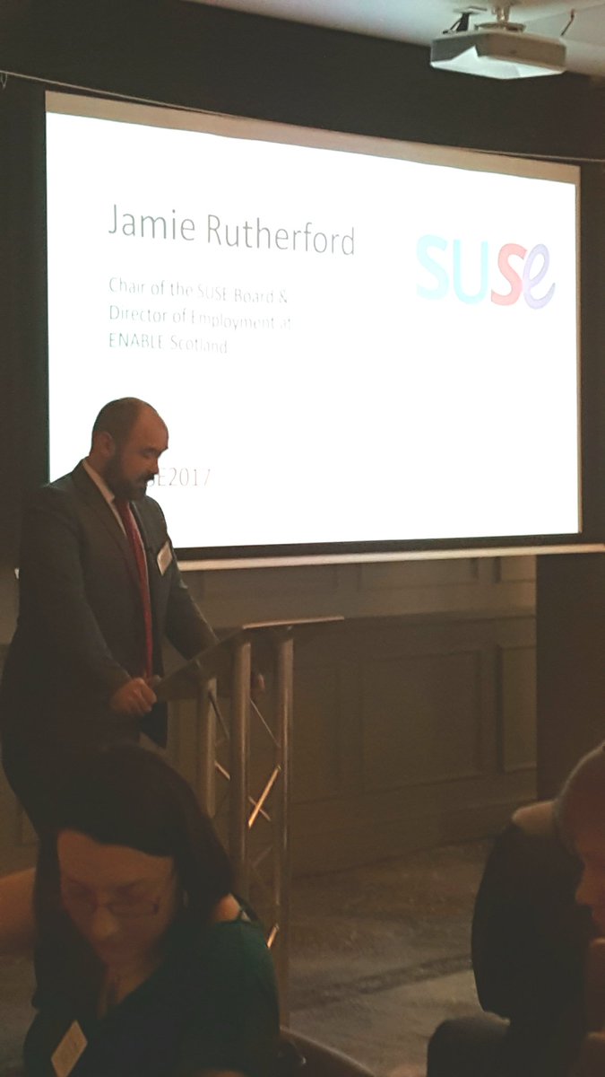 SUSEScotland's tweet photo. @JamieR_ENABLE next speaker now #suse2017 #diversity #supportedemployment https://t.co/62X7I1YMWH