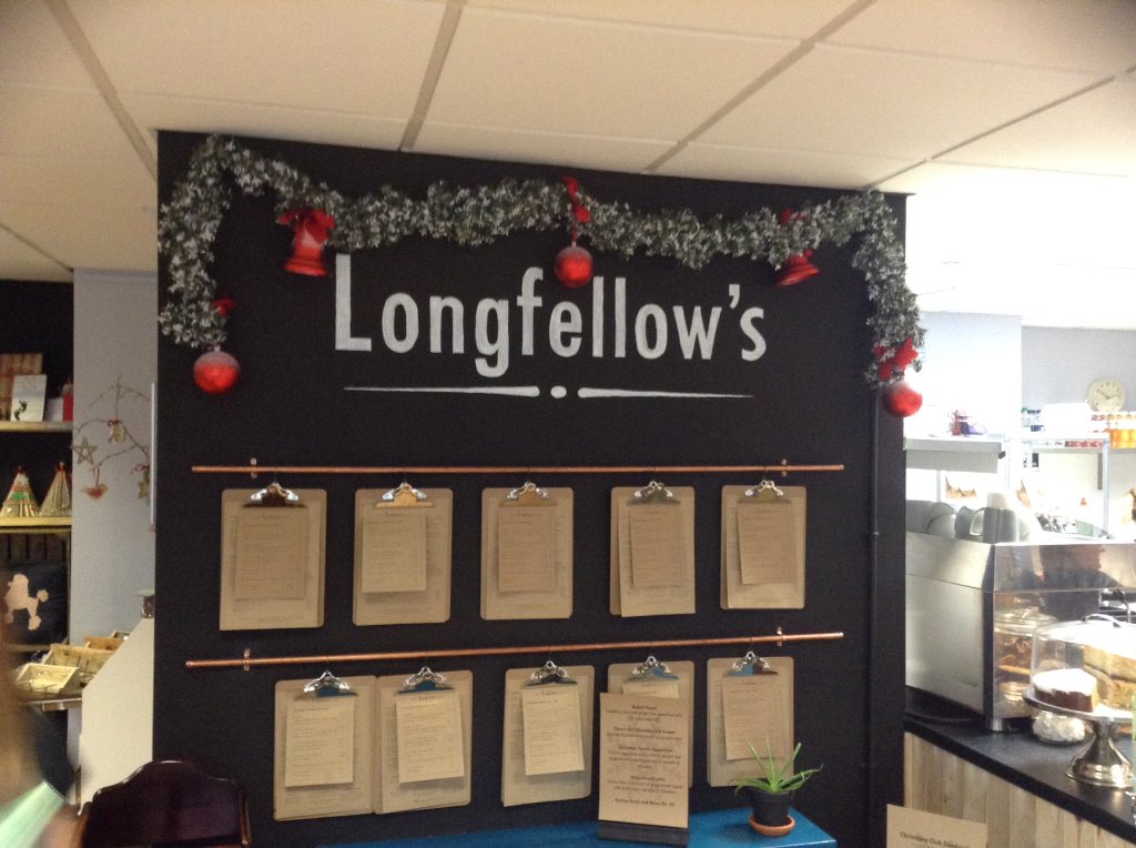 Way_Out_There's tweet photo. It's looking very festive in Longfellow's this morning preparing for the opening at 11.30am #ChristmasIsComing #workskills #cafe https://t.co/OdTGxmuGJO