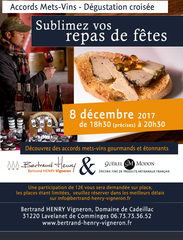Vigneron31's tweet photo. Le 8 décembre à 18h30 précises Bertrand HENRY et Guerel Modon vous proposent dedécouvrir des accords mets-vins étonnants et gourmands autour des produits d'exception et des vins du domaine. #faitespasser #comminges #volvestre #toulouse https://t.co/WNLSHrhRTA