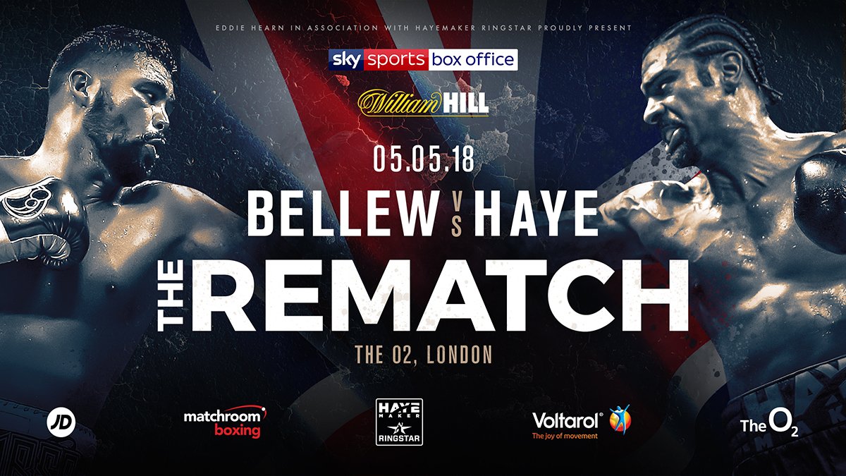 MatchroomBoxing's tweet photo. NEW DATE: @TonyBellew rematches @mrdavidhaye on Saturday 5 May 2018, @TheO2! 💥💥 #BellewHaye2 https://t.co/Gk7Uo8GsqV