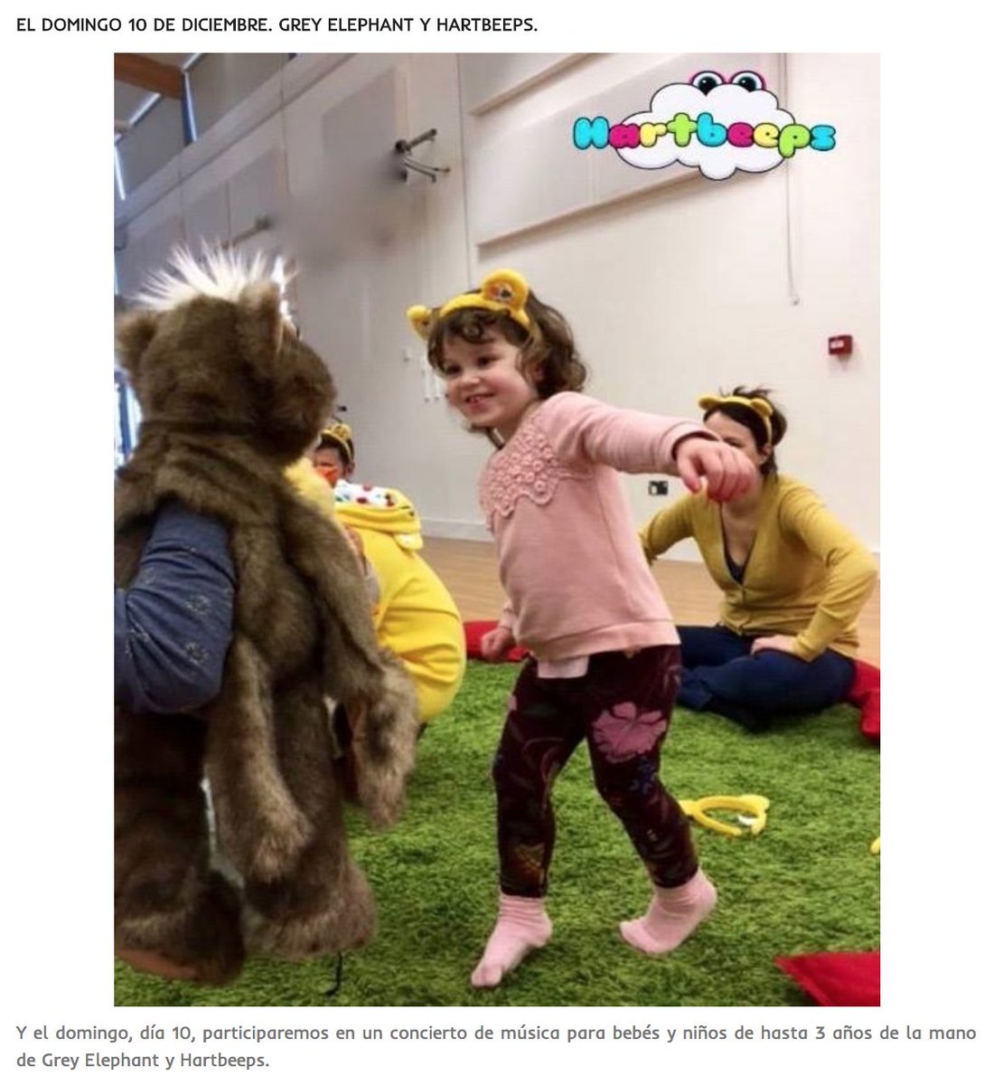 kiddosity's tweet image. DOMINGO. CONTAREMOS CON UN TALLER GENIAL DE HARTBEEPS Y GREY ELEPHANT.
participaremos en un concierto de música para bebés y niños de hasta 3 años donde disfrutaremos mucho de bailes, juegos, inglés y todo en familia.
12,00 y 13,00h /16,00h, 17,00h y 18,00h