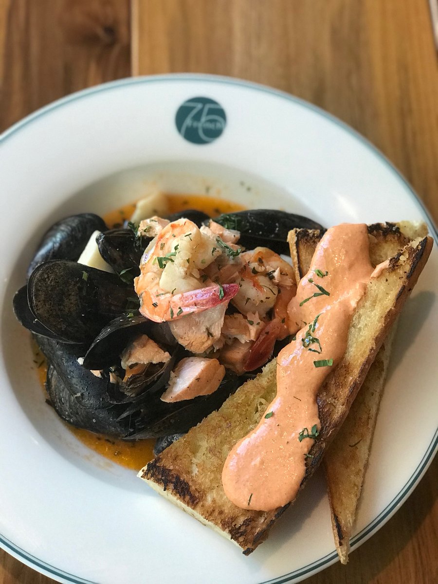 One of our favorite cold weather comforts. Bouillabaisse with Salmon, Shrimp, Mussels and Tomato Fumet.