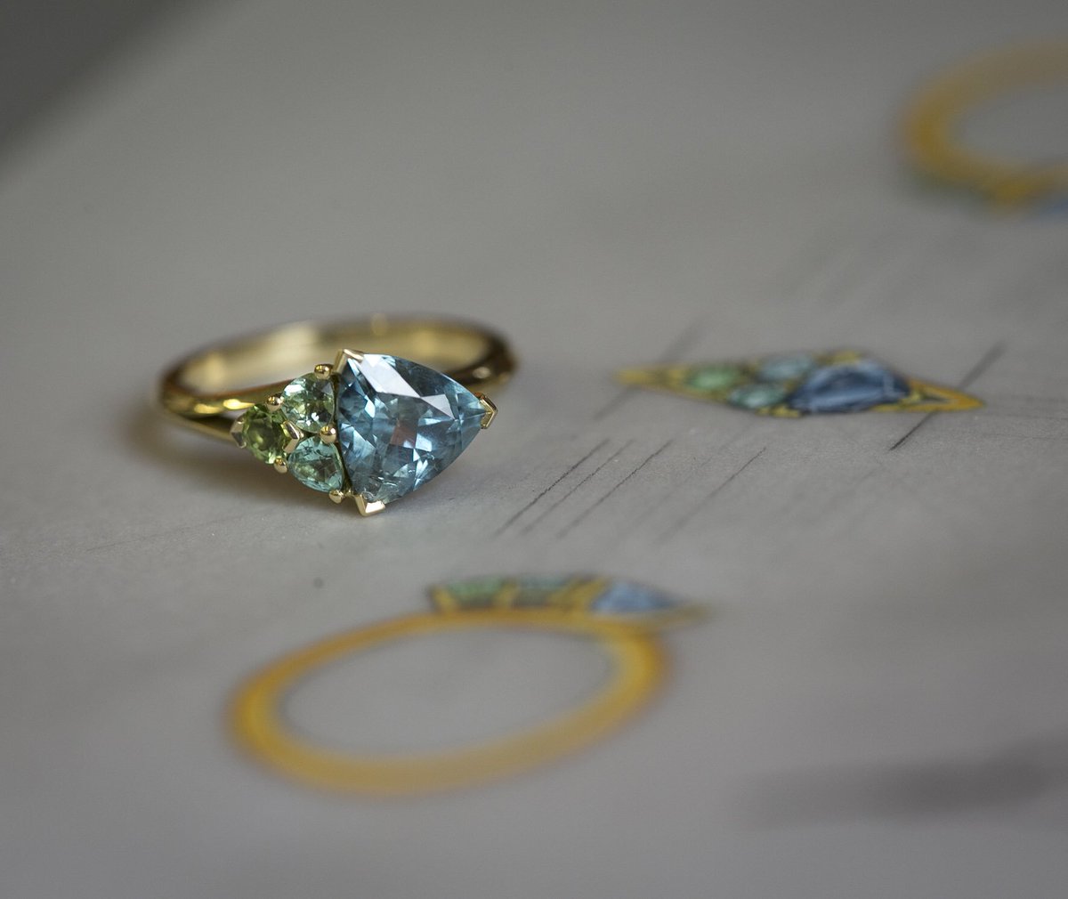 Excited to share our latest #bespoke #engagementring now it’s safely on her finger! Malawi #sapphire, #tourmaline &amp; #recycledgold. Congrats🥂