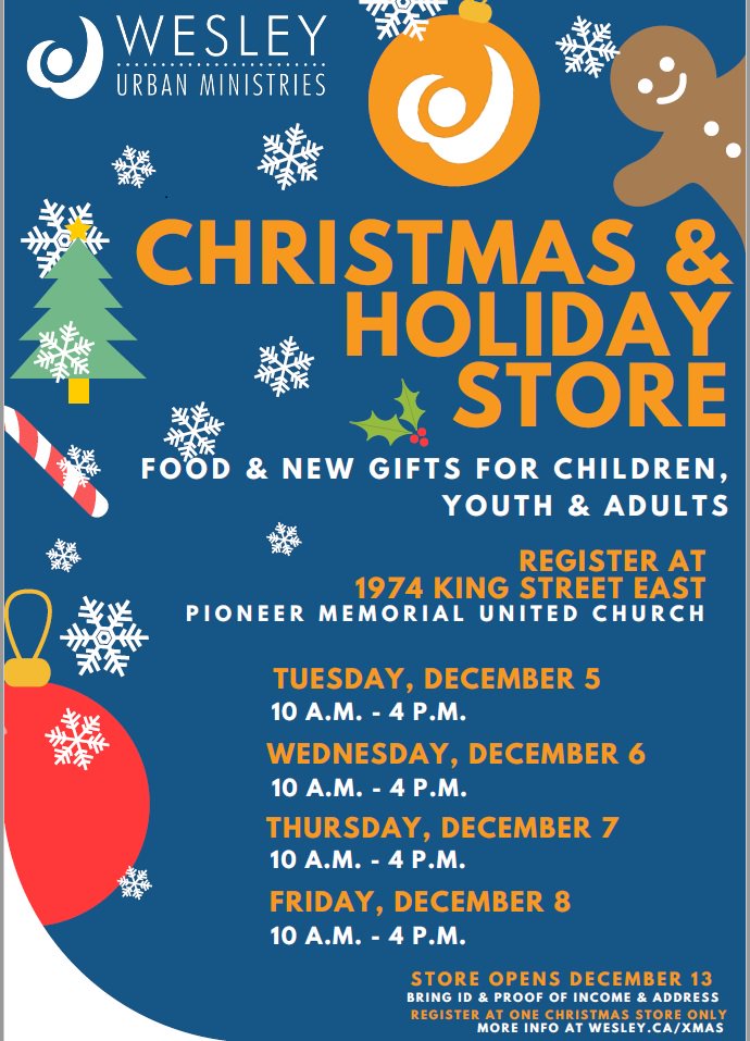 Pl Share: Registration for the Wesley Christmas &amp; Holiday Store is this week Mon - Fri 10 am - 4 pm at 1974 King Street East, Find out if you are eligible at wesley.ca/christmas-stor… #HamOnt