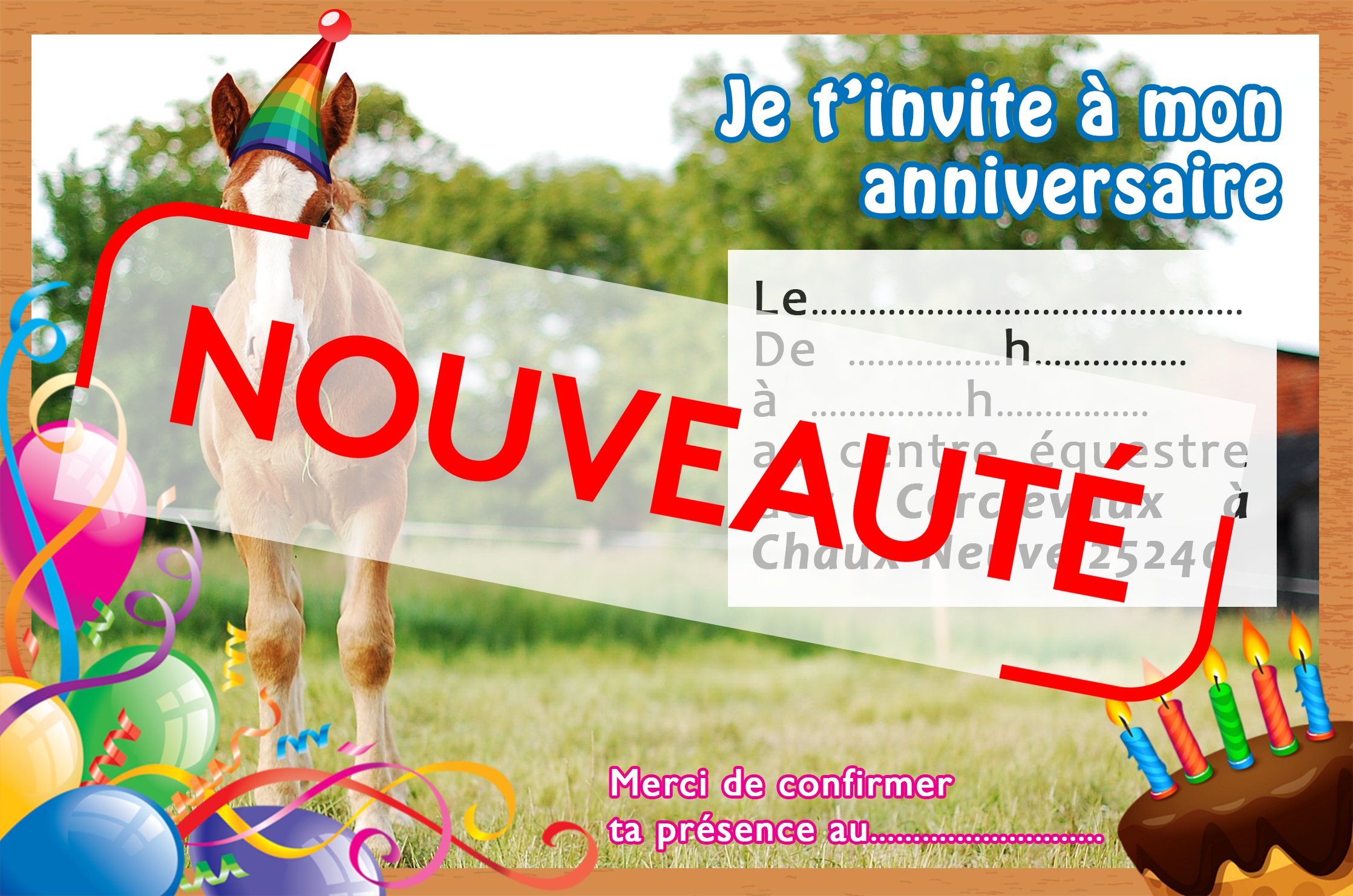 Carte invitation d'anniversaire cheval