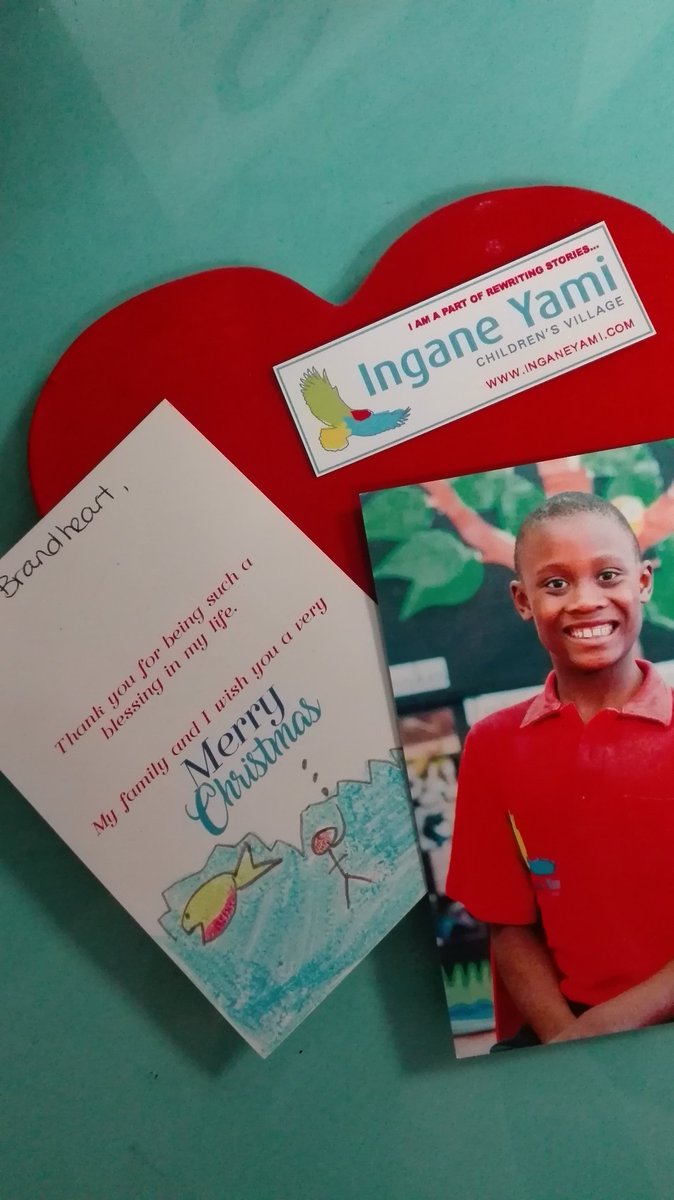 brand_heart's tweet photo. We received a heartwarming Christmas card from Sbu, one of the special little boys we sponsor @InganeYami Children's Village. What a sweet surprise. Thank you for the well wishes Sbu! We wish you a wonderful Christmas too. https://t.co/ZcvQFy1zdi