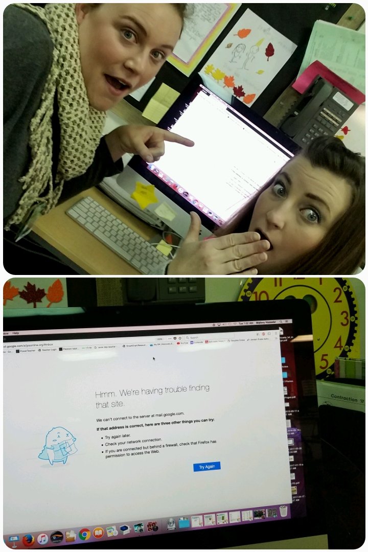 Katie2it84's tweet photo. Arrive to your classroom to find, no internet (GASP)! @TeachersSeries @KatyColloton @catefreedman @itskatelambert @katiecobrien @Caitlin__Barlow @MsKathrynRenee  #TheStruggleIsReal https://t.co/NR33sOx0NR