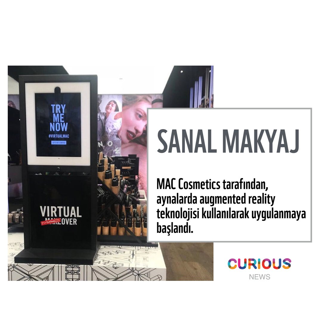 Curious_tr's tweet photo. Augmented Reality hızla günlük hayatımıza giriyor! @MACcosmetics, Modiface ile işbirliği yaparak yüz tanıma özelliği olan ve seçilen ürünleri bir saniyede müşterilerine uygulayan aynaları mağazalarında kullanmaya başladı. #marketing #branding #curious #pazarlama #maccosmetics https://t.co/46YfZN94oB
