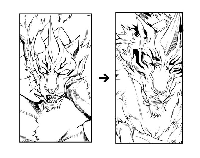 今日の原稿進捗～。描けば描くほどにイケメン度がなぜか上がっていく竿役の人狼。よくみるとデザインすら微妙に変わっている。 