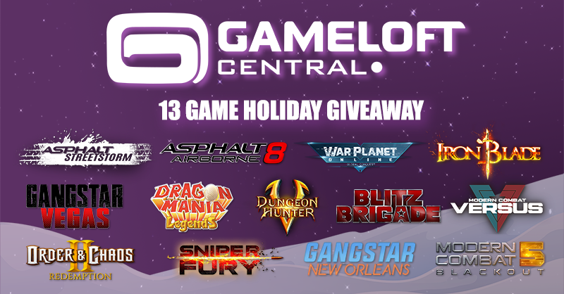 From the 5th to the 21st of December, 13 Gameloft games are giving away awesome prizes on Gameloft Central.
The rewards change regularly, so head over to Gameloft Central every day to see what you could win - gmlft.co/GLCholiday!