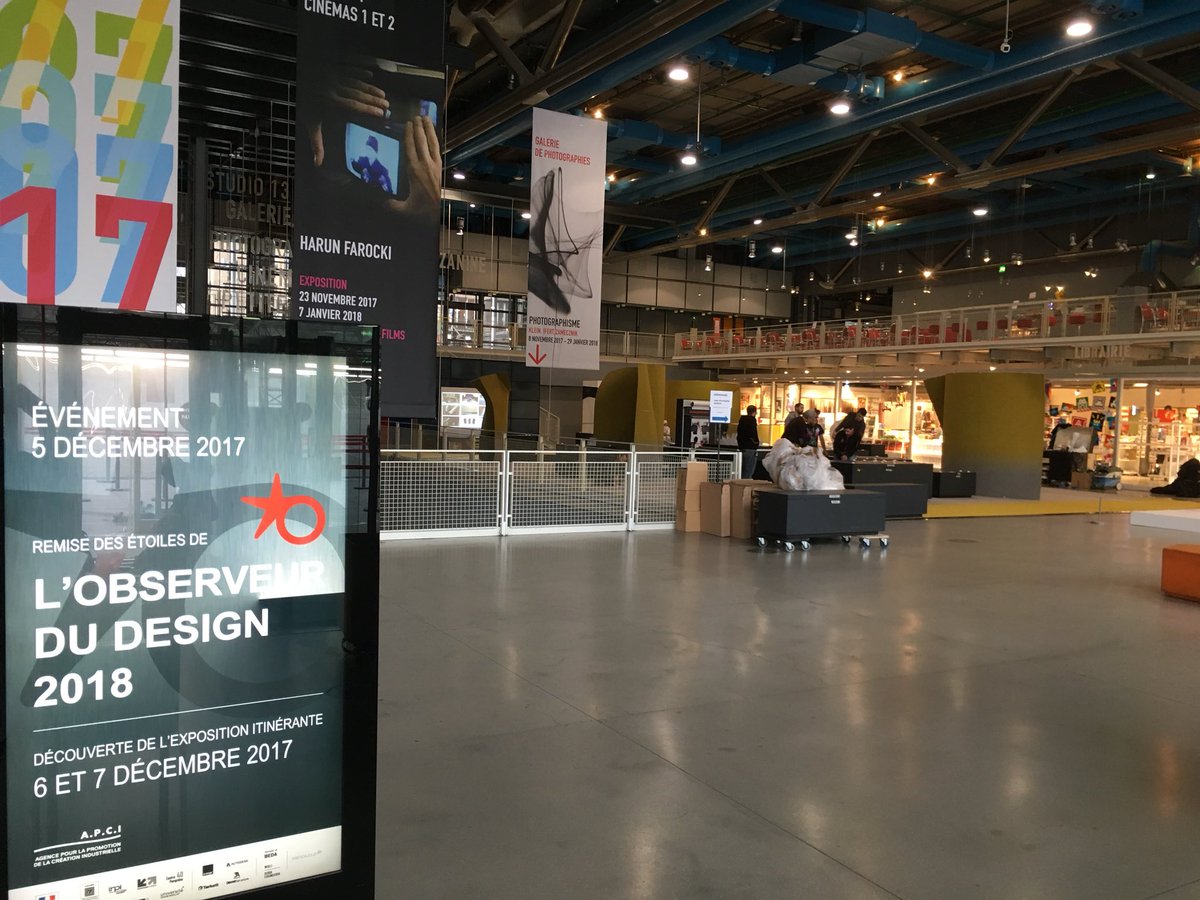 APCI_design's tweet photo. L’exposition se monte doucement @CentrePompidou !
On vous attend ce soir pour la découvrir et assister à la cérémonie de remise des Étoiles qui dévoilera les #lauréats de l’Observeur du design 2018 ! 🏆🌟 #design #obsdesign https://t.co/IvS5nl8ee9