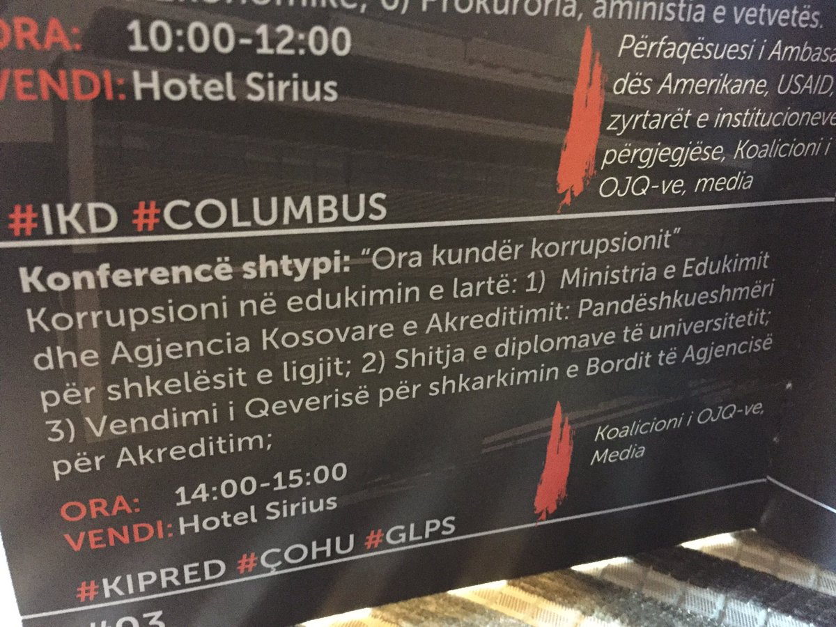 GLPSKosovo's tweet photo. Konferencë për Media - Ora kundër korrupsionit | Nesër do flasim prej orës 10:00 për korrupcionin në edukimin e lartë dhe shkarkimin e Bordit të Akreditimit #bashkendreqim #unitedagainstcorruption @USAmbKosovo https://t.co/sBpfrq65Q3