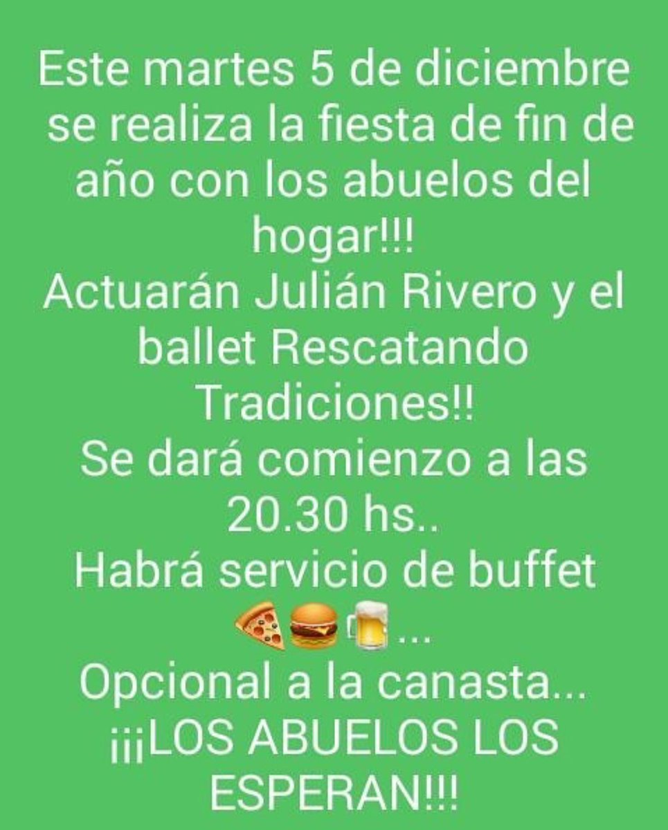 DESPEDIDA
Llega el fin de año, llegan las despedidas.
Hoy te invitamos a disfrutar un lindo momento con los abuelos del Hogar de Ancianos
TE ESPERAMOS!
Comuna de SARMIENTO | cerca tuyo