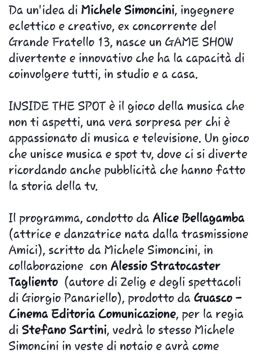 MicheleSimoncin's tweet photo. Da un'idea di Michele Simoncini, ingegnere eclettico e creativo, ex concorrente del #GrandeFratello 13, nasce un GAME SHOW divertente e innovativo che ha la capacità di coinvolgere tutti, in studio e a casa...

#InsideTheSpot #game #show #gf https://t.co/pSS9ircQ9R