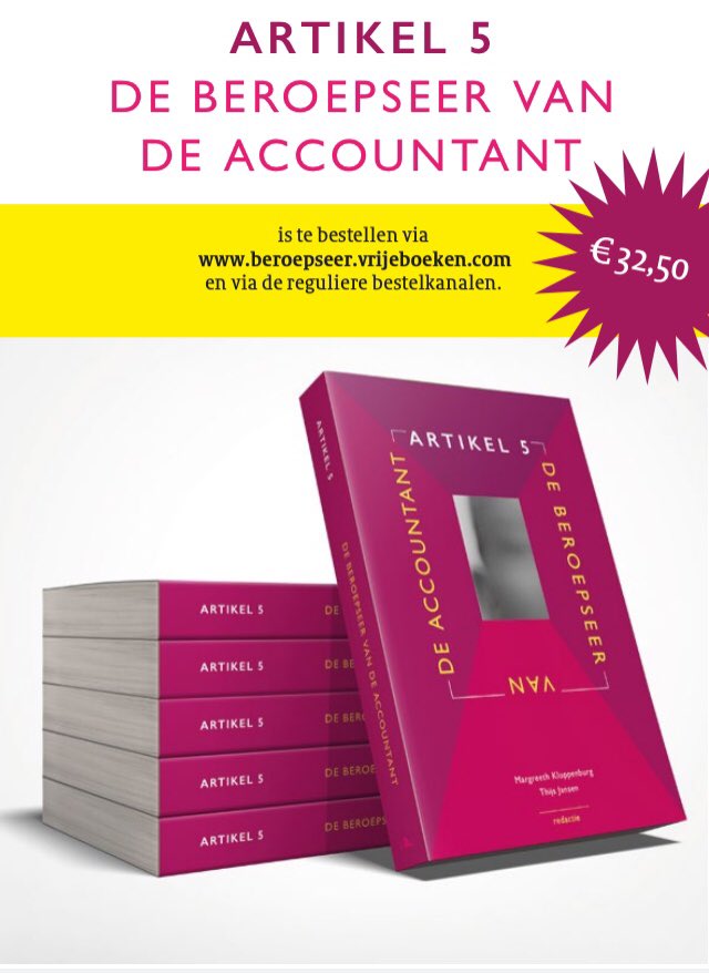 Met trots presenteren wij ons boek Artikel 5, de beroepseer van de accountant. Al te bestellen via <a href="/beroepseer/">Stichting Beroepseer</a> rest volgt zsm. Met bijdragen @ArnoudAikema @AvKempen <a href="/marlies_vries/">marlies de vries</a> <a href="/EricChrSmit/">Eric Smit</a> <a href="/MRTINOFF/">Martin Martinoff</a> en aanbeveling <a href="/DrHowardGardner/">Howard Gardner</a> en onderzoek onder 300 openbaar accountants