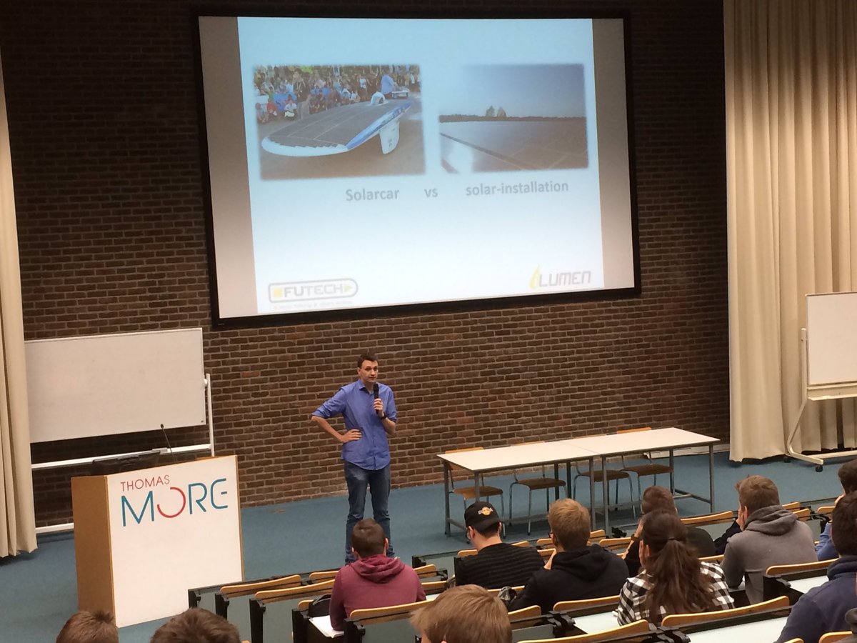 alen_peter's tweet photo. Gastles van partnerbedrijf #futech #iLumen over de zonnewagen in Australië die ze zelf bouwden toen zij #student waren. #thomasmore #weareenergietechnologie #wearegeel https://t.co/0drBIfqYsW