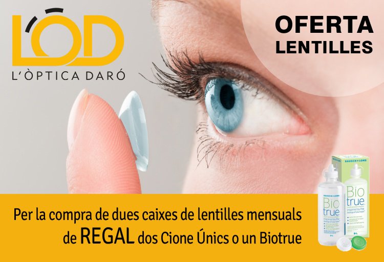 opticadaro's tweet photo. 🏷️ OFERTA LENTILLES 🏷️ 
Per la compra de dues caixes de lentilles mensuals (de qualsevol marca) de REGAL dos líquids de manteniment #Cione Únics o un #Biotrue.
#inauguració #novabotiga #promocions #lentsdecontacte #opticadaro #labisbal #baixemporda #baixempordà #girona https://t.co/CgIDolfNRA