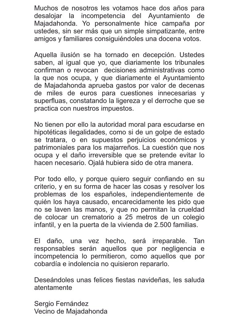 EntreBolsos's tweet photo. Os pido ayuda para hacerles llegar al grupo d C's Majadahonda esta carta. "No"  a un Crematorio frente a un colegio! https://t.co/hvjPFjLFLa