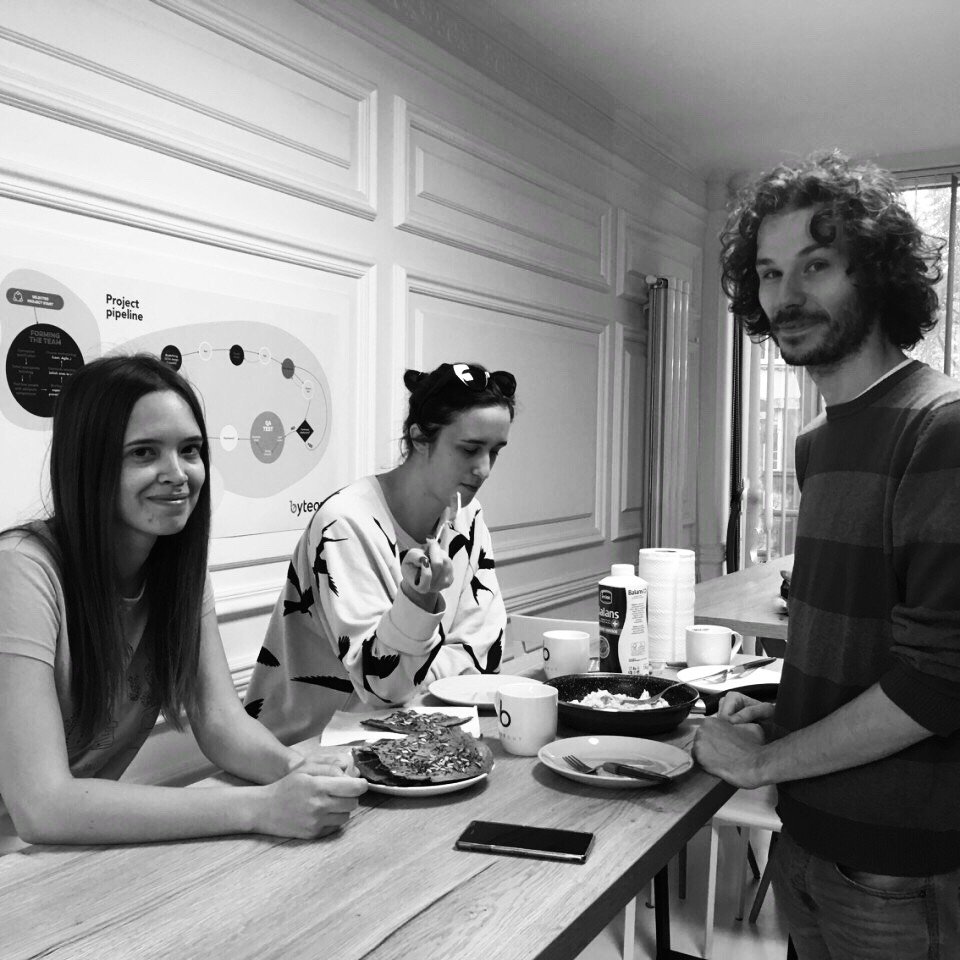 byteout's tweet photo. Breakfast with @startitrs in our kitchen. 
🍳🍲🍕
#byteout #atByteout #byteoutpeople #companyculture #office #officelife #HealthyEating #HealthyBreakfast https://t.co/ntbmb15TTu