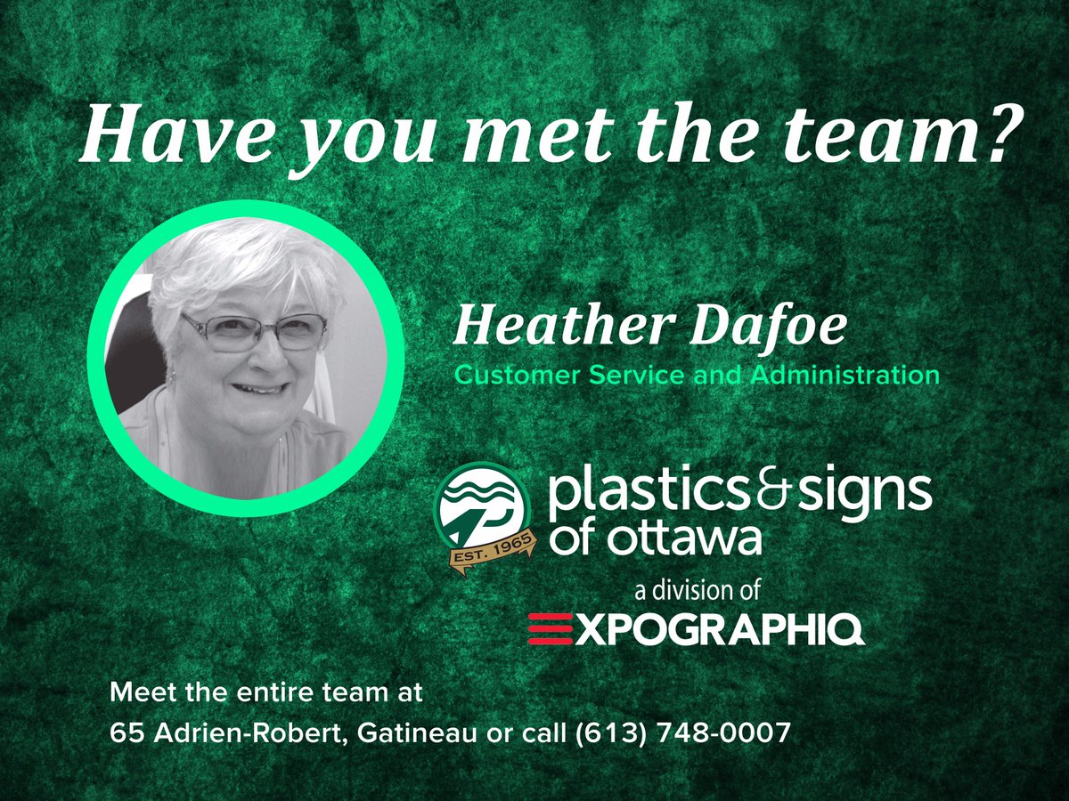 SignsofOttawa's tweet image. If you've called Plastics and Signs of Ottawa then you most likely have spoken with this lovely lady! Heather’s sense of organization makes her one of the most essential players on the Plastics’ team.