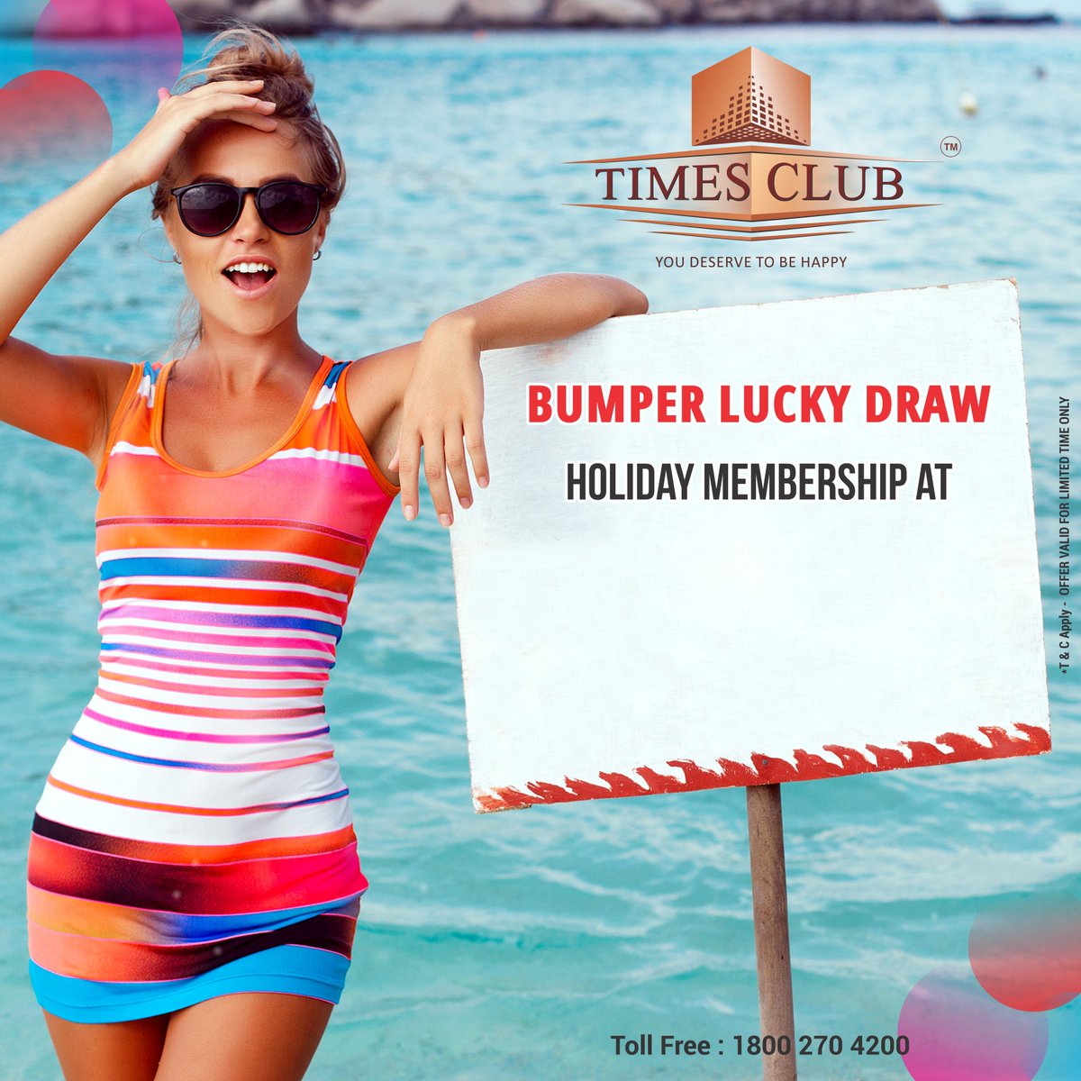 TimesClubIndia's tweet photo. BUMPER LUCKY DRAW !!!
Holiday membership at Times Club

For more information visit our website https://t.co/7CwV7nIdk3 or contact one of our representative on 1800 270 4200

#Fun #Holidays #Vacation #Club #TimesClub #Surat #Pune #Membership https://t.co/0ml1RGYjbU