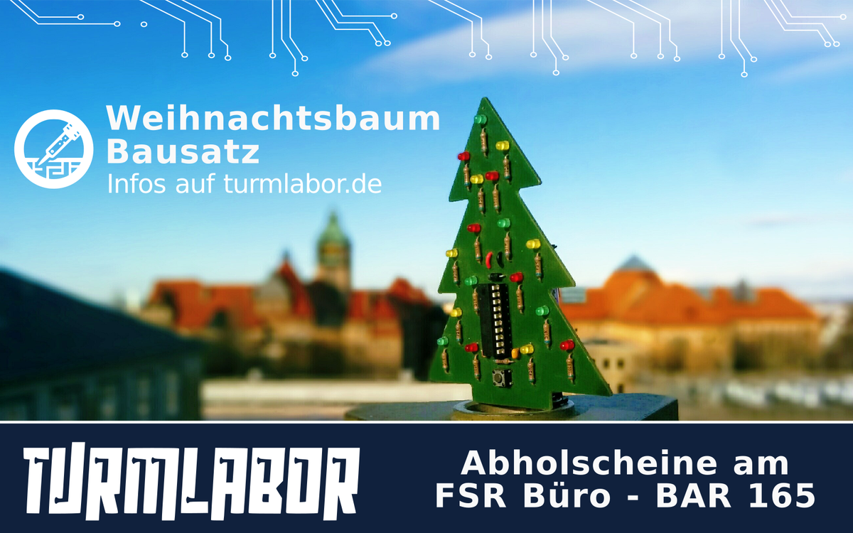 Turmlabor's tweet photo. Was gibt es schöneres als an #Weihnachten etwas selbst gemachtes zu verschenken? Auch dieses Jahr gibt es wieder die Turmlabor Weihnachtsbaum Bausätze zum selbst löten und freuen. Der Abholschein für deinen Bausatz ist beim @FSR_ET_TUD  erhältlich! #Ohdufröhliche https://t.co/bspFww0Btn