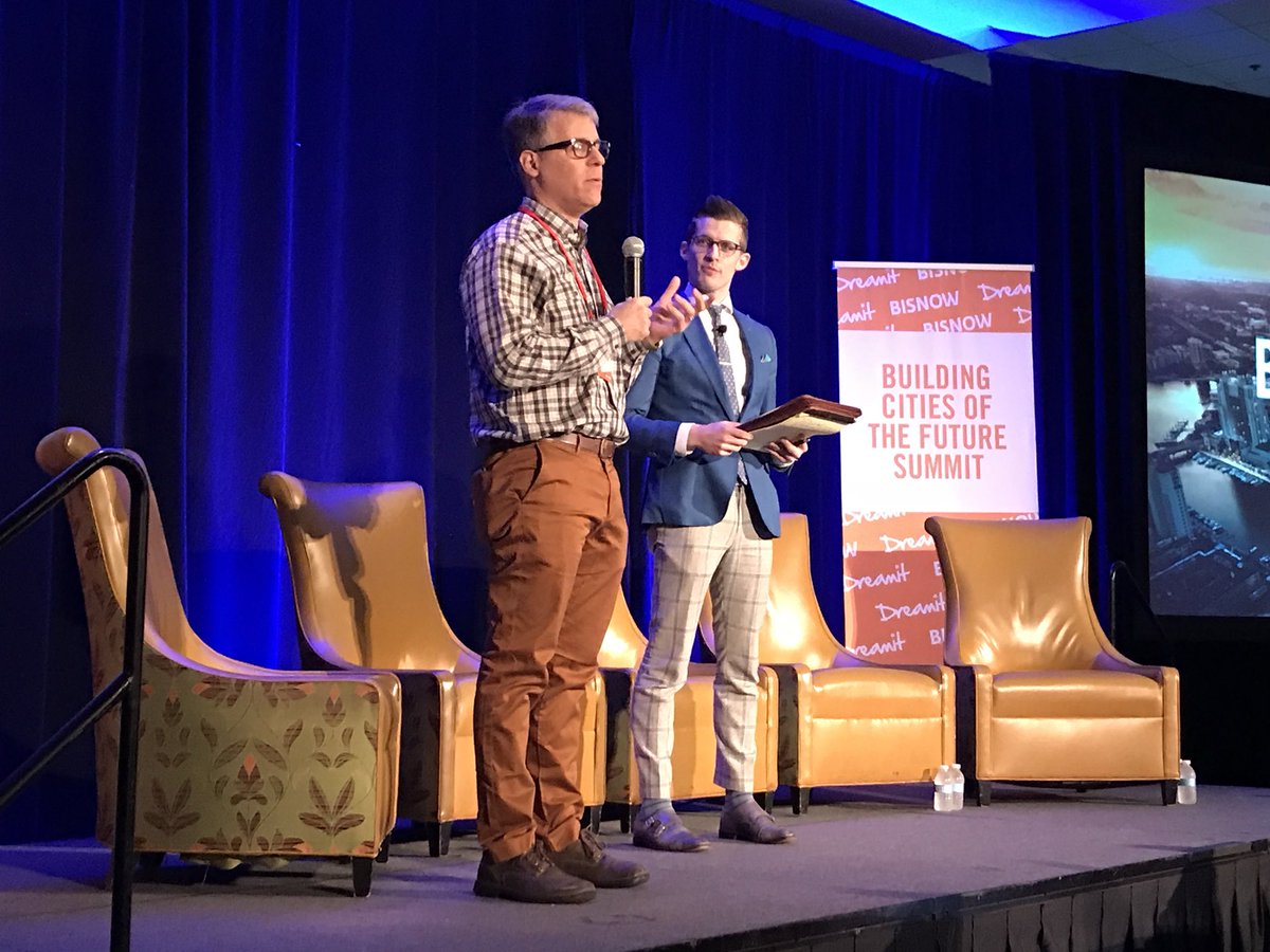 Bisnow's tweet image. Here we go! Miles Bloom and Steve Barsh kickoff the @Bisnow @dreamit #CRETechSummit