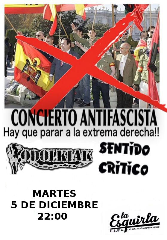 Esta noche Concierto Antifascista con <a href="/OdolkiakTaldea/">ODK</a> y Sentido Crítico