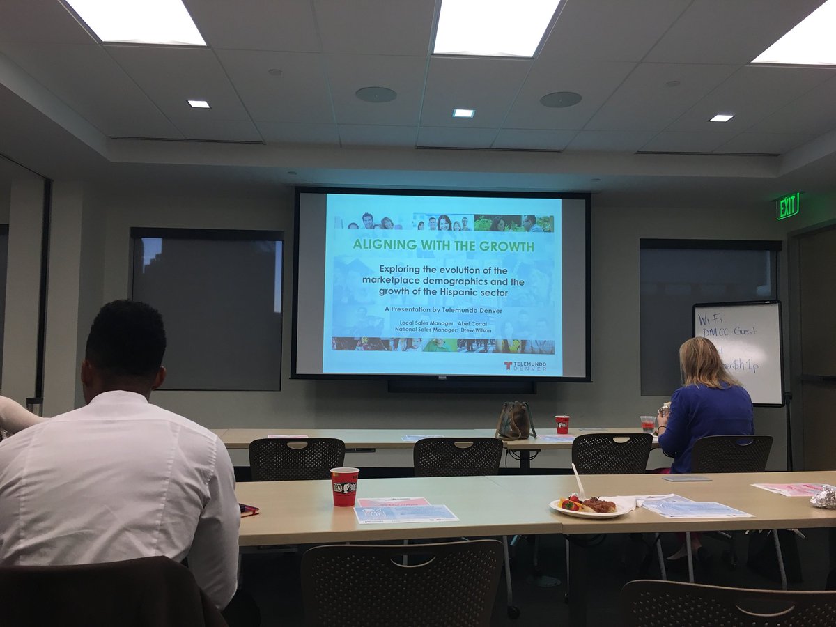 hashtagitude's tweet photo. Learning about the growing Hispanic population & how to incorporate this important demographic into marketing strategies at @DenChamber #goldprogram @telemundo https://t.co/QDkSciB6Ya
