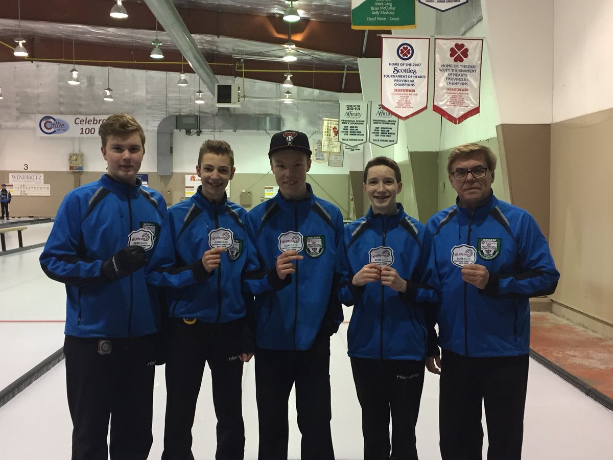 CURLSASK's tweet photo. We have also now confirmed the final four spots into the @jiffylube Junior Men’s Provincial Championship! Big congratulations to Team Brecklin Gervais, Team Cody Sutherland, Team Daymond Bernath &amp; Team Carson Ackerman!! #jrqspiel #provsbound #curlsask https://t.co/lPIzMsoBzE