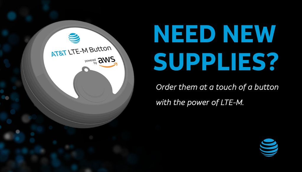 dsv107's tweet photo. What if you could order new work supplies at the touch of a button? Together with @awscloud, we’re introducing a cellular LTE-M Button for business. Learn more about AT&amp;T LTE-M Button: #AWSreInvent https://t.co/aEs4N1JEBk #attemployee https://t.co/t0OPWXWxNe