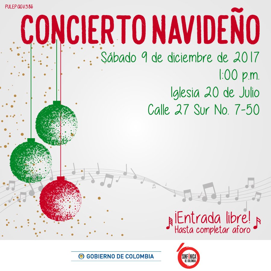 SinfonicaCol's tweet photo. Este sábado 9 de diciembre en la Iglesia 20 de Julio de Bogotá a la 1 pm la @SinfonicaNalCol te invita a celebrar la #Navidad en familia y a disfrutar las tradicionales canciones navideñas con el Coro de la Ópera de Colombia. Entrada libre ¡Los esperamos! https://t.co/LN0kkmJv7n