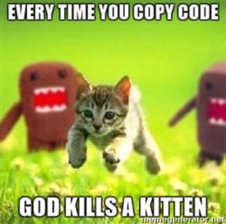 jmglov's tweet photo. “Yesterday in @matluxian’s talk, he showed a slide that said ‘every time you copy code, god kills a kitten”. I can’t disagree with this, but I will add: some kittens deserve to die!” - @rsslldnphy #ClojureX https://t.co/WHfznAq8n4