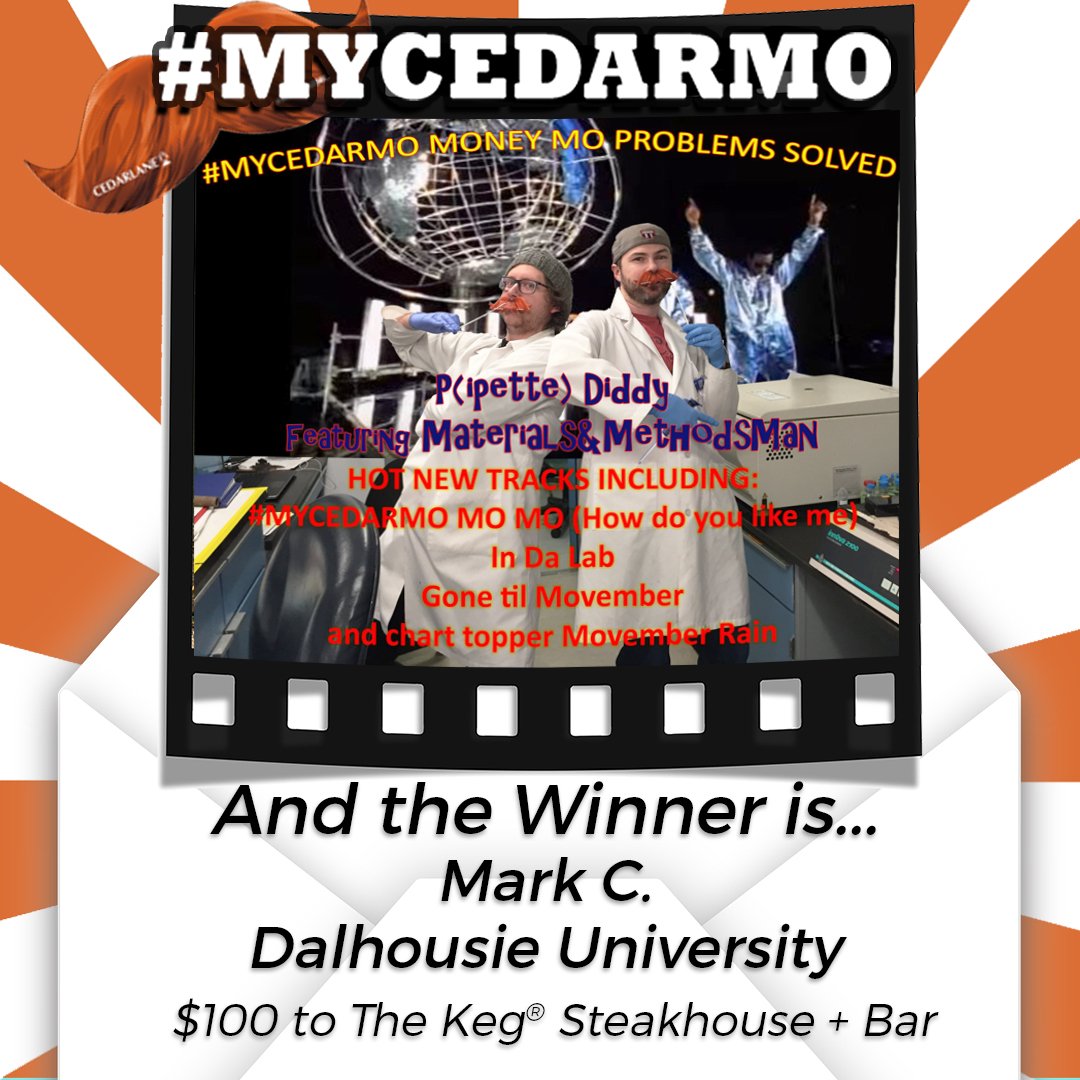 CedarlaneNews's tweet photo. Drum roll please...🥁🥁🥁 Without further ado, we proudly introduce the 2017 winner of #MyCedarMo: @MadeAMark from @Dalnews. 
Thank you to all who shared photos for a great cause #Movember #MensHealth https://t.co/WXdrzmi03B