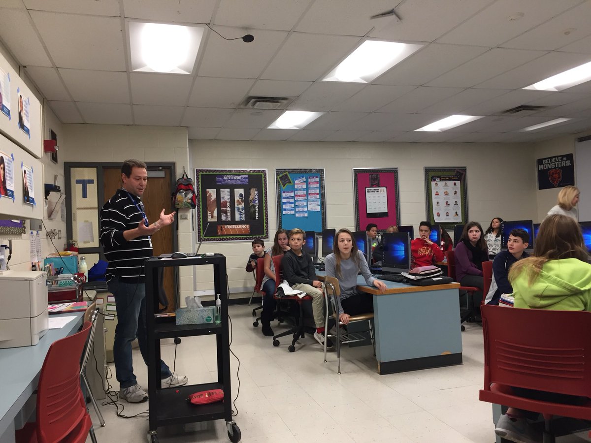 JoshBulak's tweet photo. Thank you Mr. Zalokar, computer programmer from Fermi Lab, for coming into Mrs. Bennett’s 6th Grade computer class explaining your field and leading the students through an hour of coding. @rotoloms #ThatsRotolo https://t.co/6MTMY6b4iF