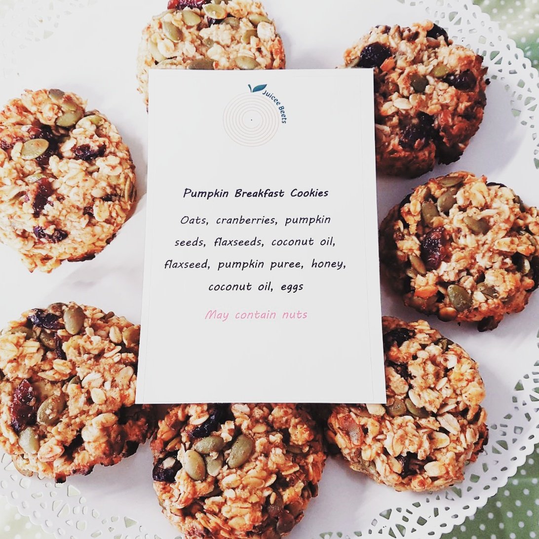 JuiceeBeets's tweet photo. Head down to @northendenhive this Saturday for delicious juices, smoothies and superfood snacks like these pumpkin breakfast cookies #superfoods #healthysnack #guiltfreegoodness #pumpkin #pumpkinseeds #plantpowered #juiceebeets #shoplocal #homemade #eatmoregoodstuff https://t.co/8D4t8Skqh3